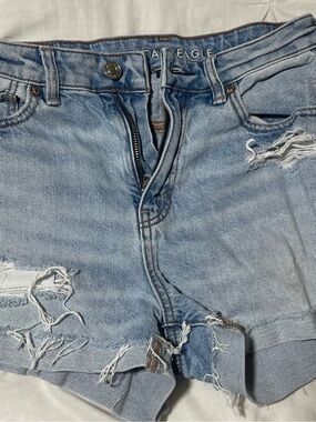 American Eagle Outfitters Light Blue Denim Shorts with Brown Stitching